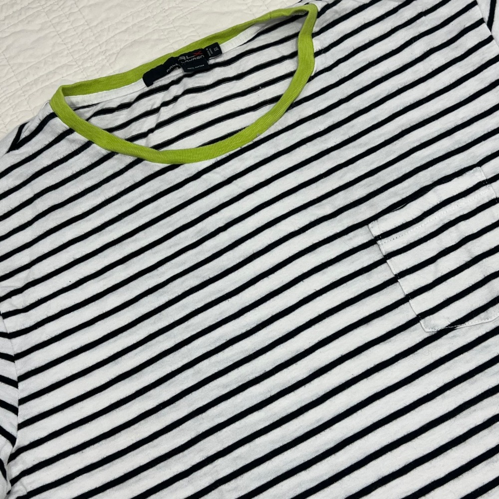 RLX Ralph Lauren Mens XXL Striped Pocket T-Shirt Black White Lime Green Ringer